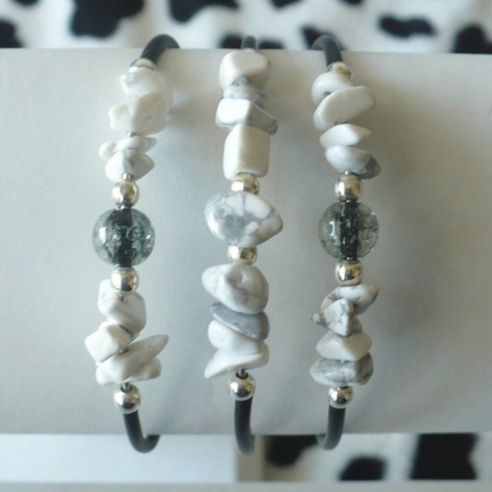 ❤️NEW 3 Handmade Gray Memory Wire Bracelets